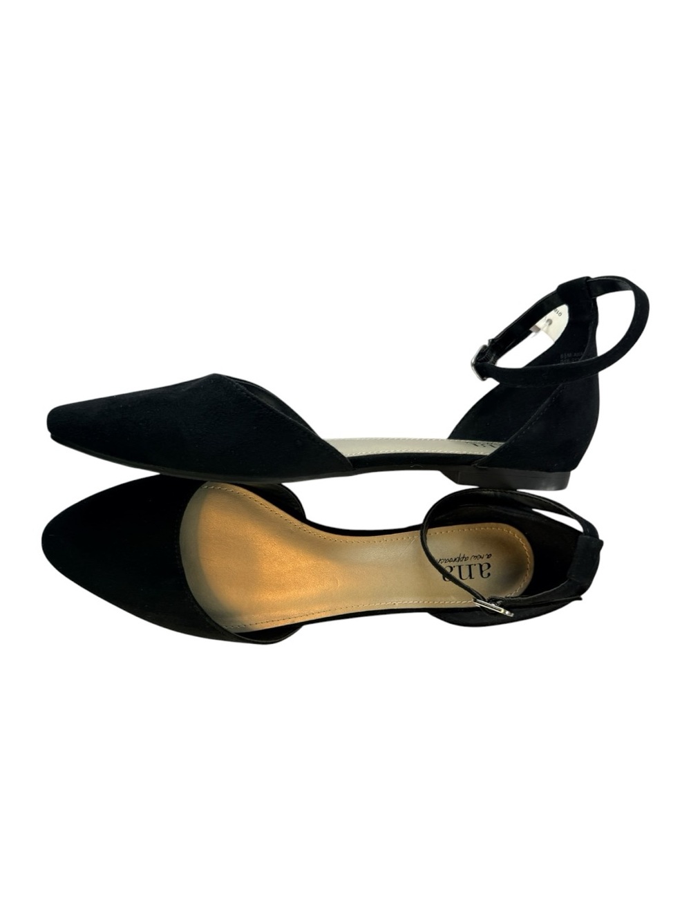 ANA black pointed toe d’orsay ankle strap minimalist work flats quiet luxury 8.5 - Picture 4 of 7